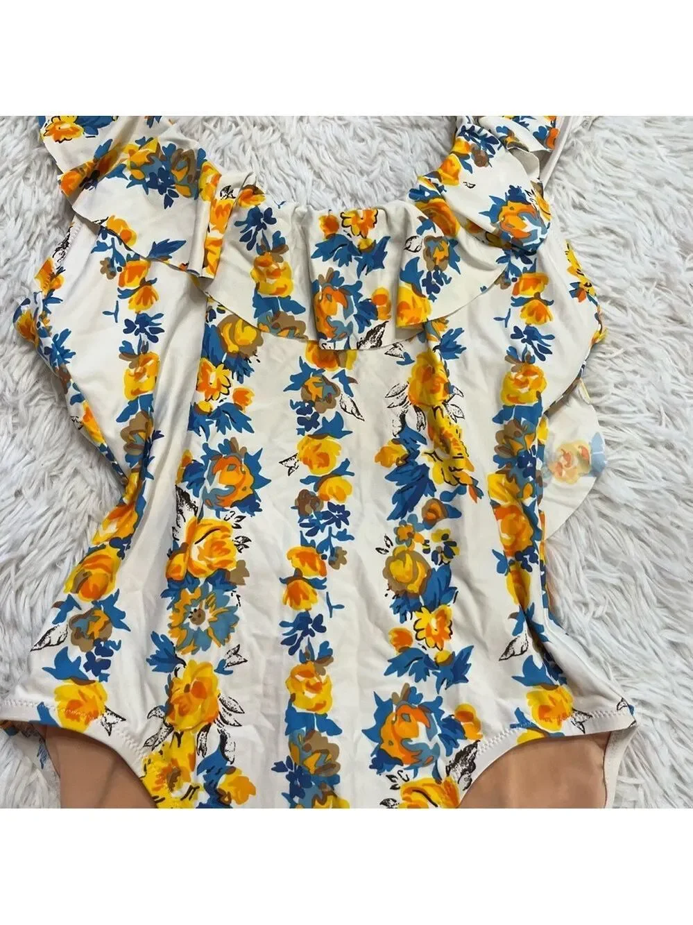 J. Crew Ruffle Scoop Back One Piece Swimsuit in Floral Blossom Striped